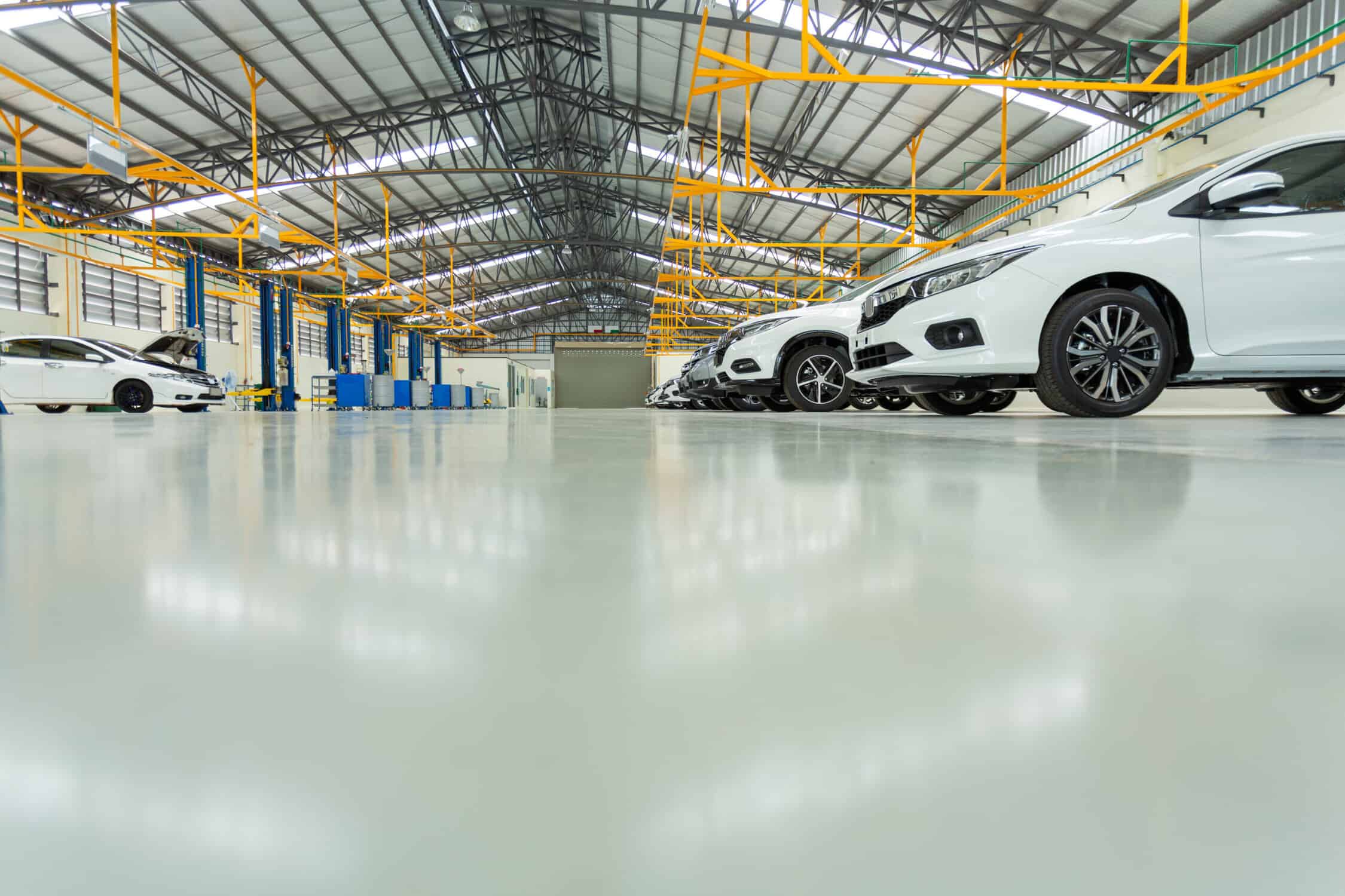 commercial epoxy flooring for an auto repair service station