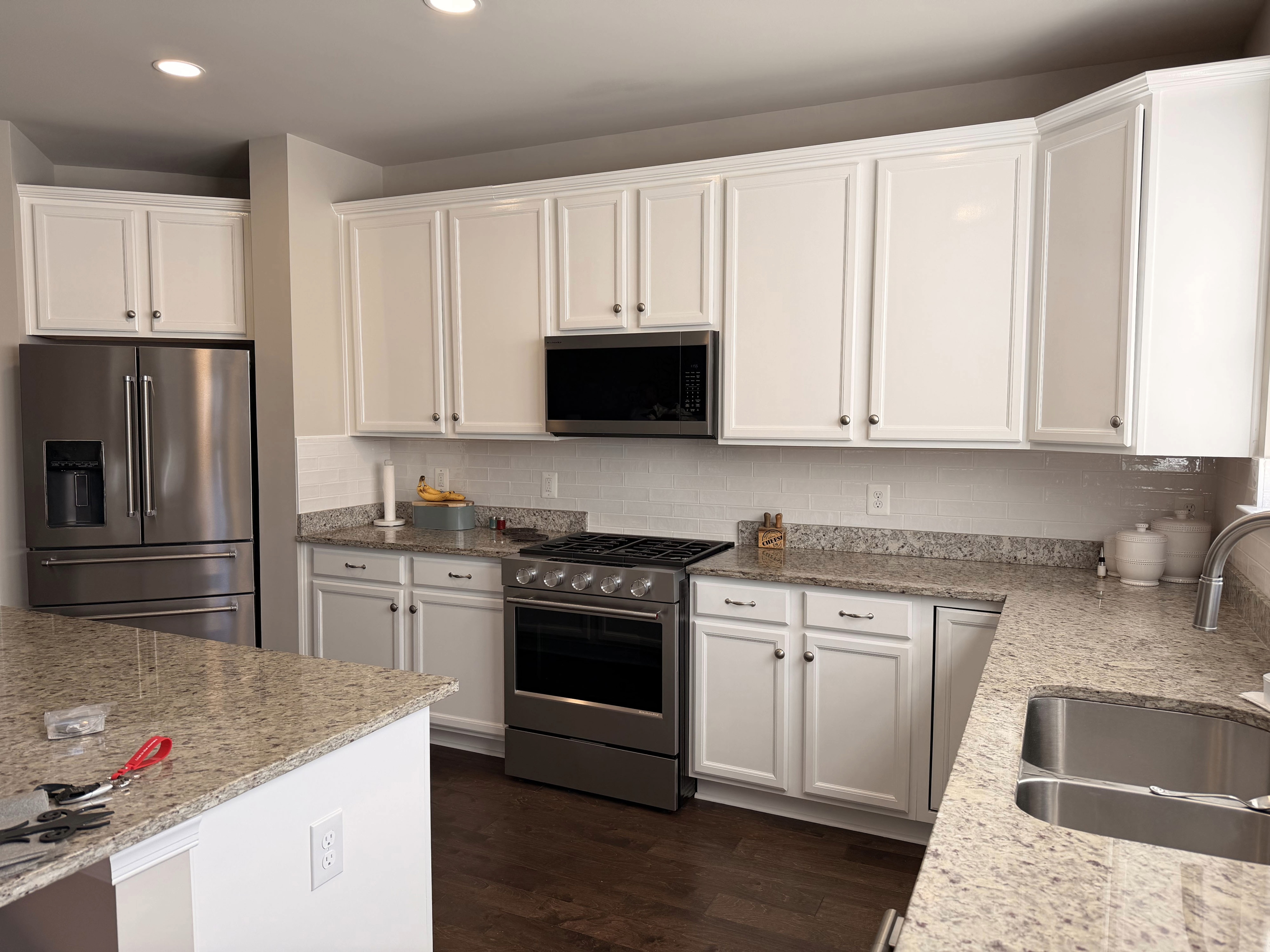 Freshly painted kitchen cabinets